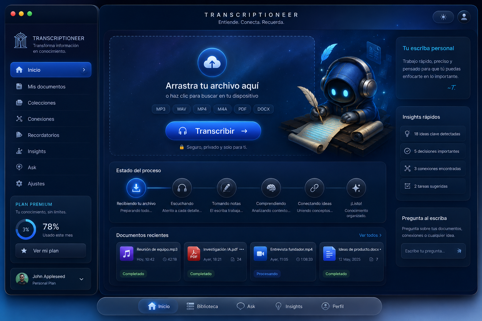 Vista previa de la aplicación Transcriptioneer